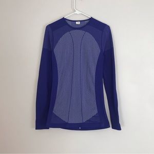 Fabletics Purple/White Crew Neck Long Sleeve Athletic Stretch Jogging Shirt